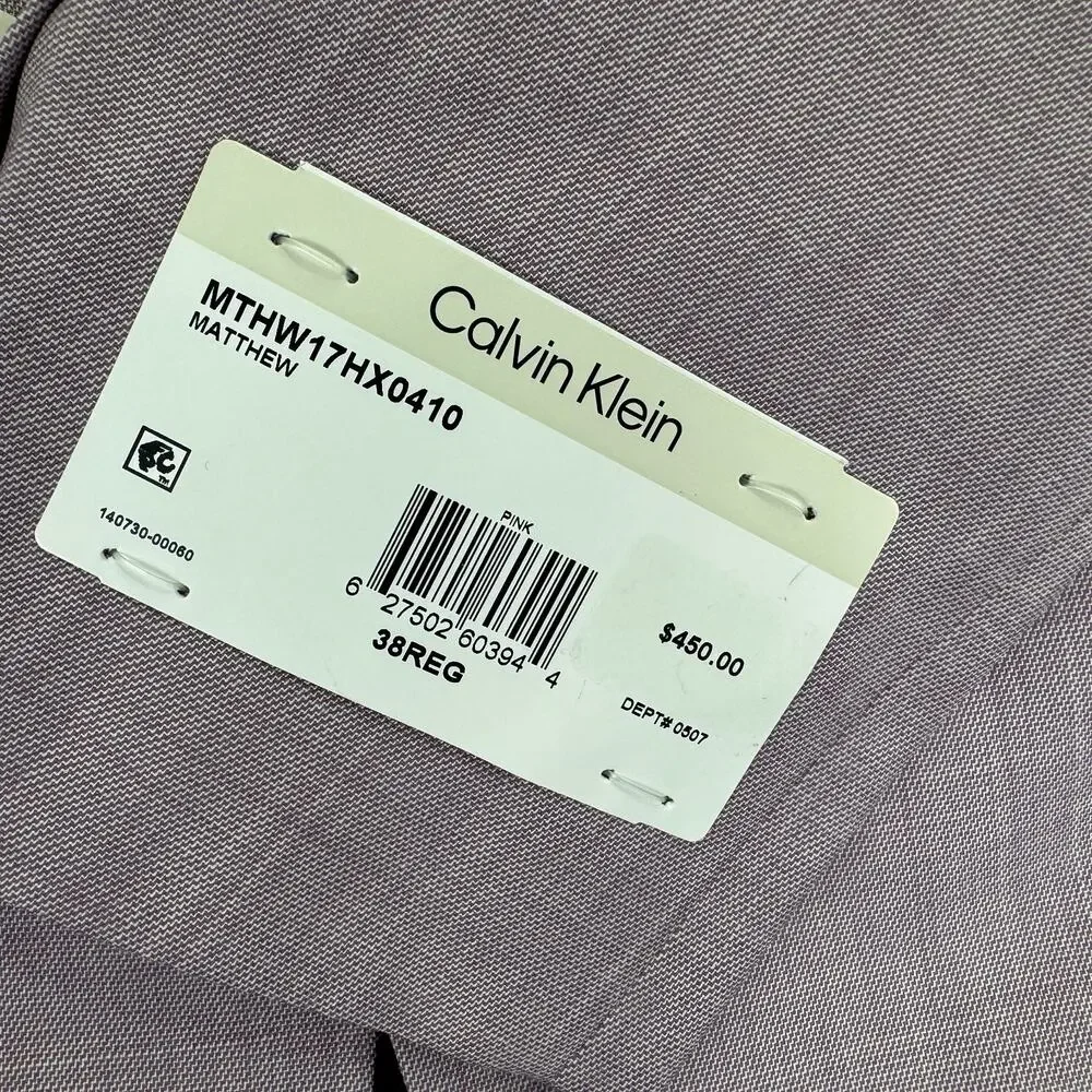 Calvin Klein Mens Matthew Slim Fit Wool Blend Stretch Suit Jacket Pink 38R